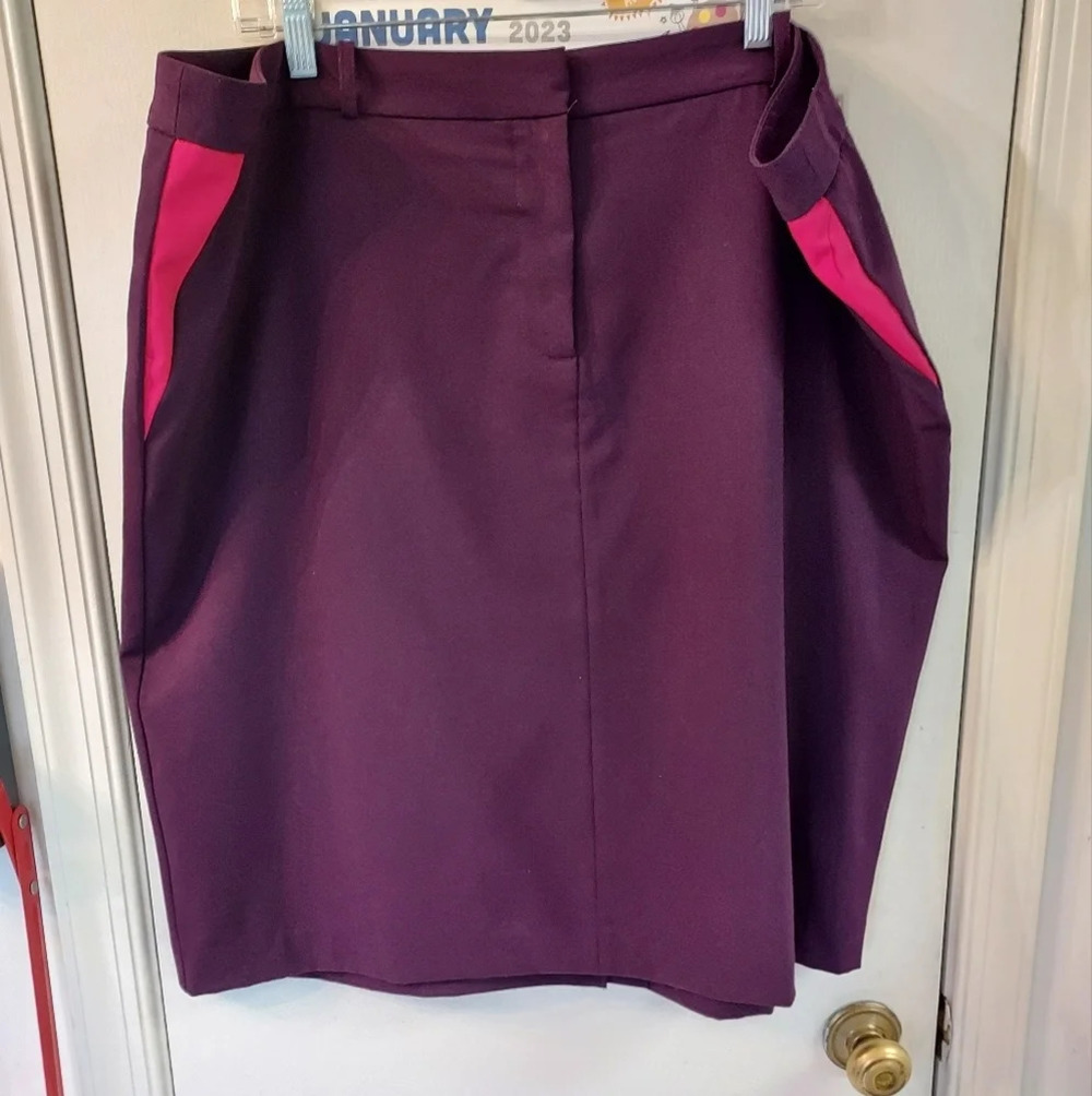 Calvin Klein Purple with Hot Pink Side Detail Straight Skirt in Size 20W
